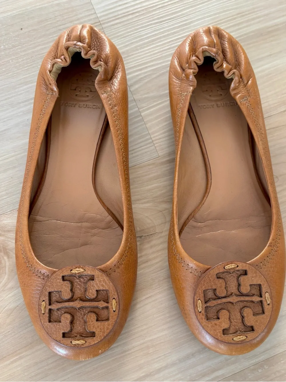 Tory Burch Miller Brown Leather Logo Ballet Flats - size 8.5